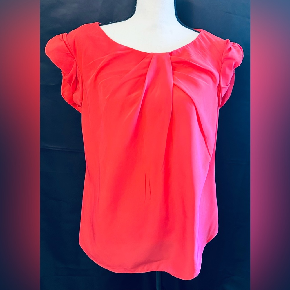 RACHEL Rachel Roy Coral Slight Puff/Ruched Sleeve Top; Size Large
